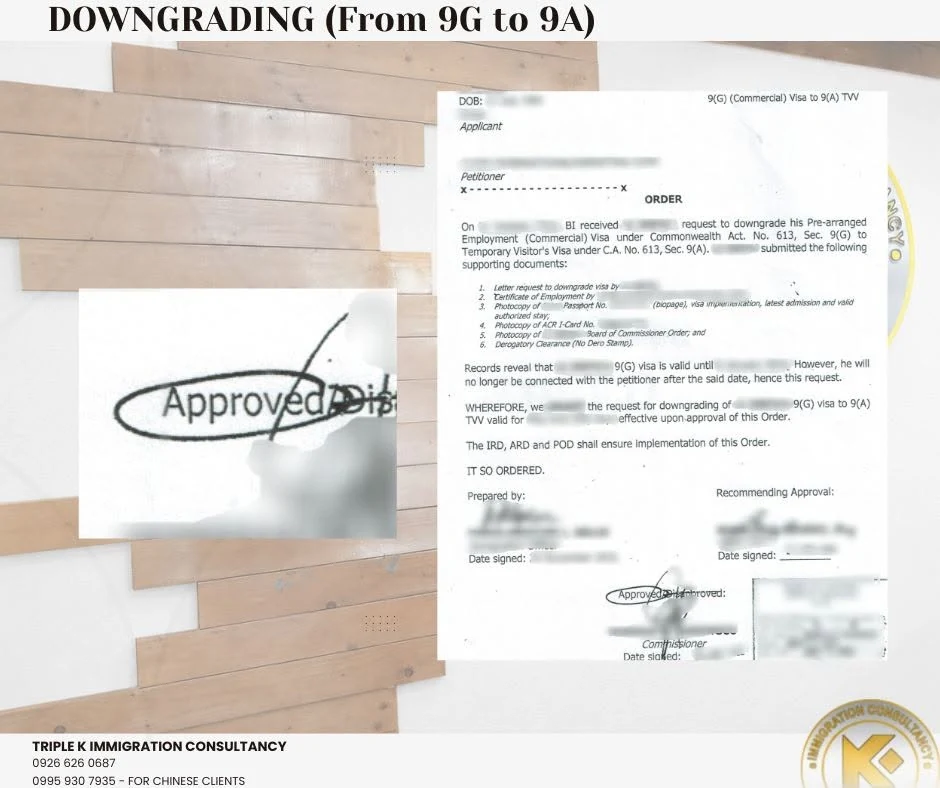 Approved 9G to 9A visa downgrading document